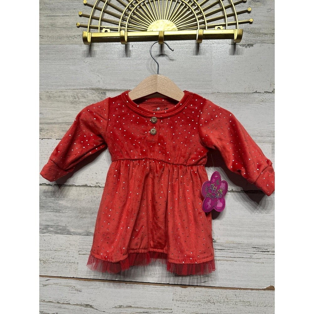 Delia's Girl Long Sleeve Dress Girls 0-3M Red Polka Dot Velvet Holiday NWT
